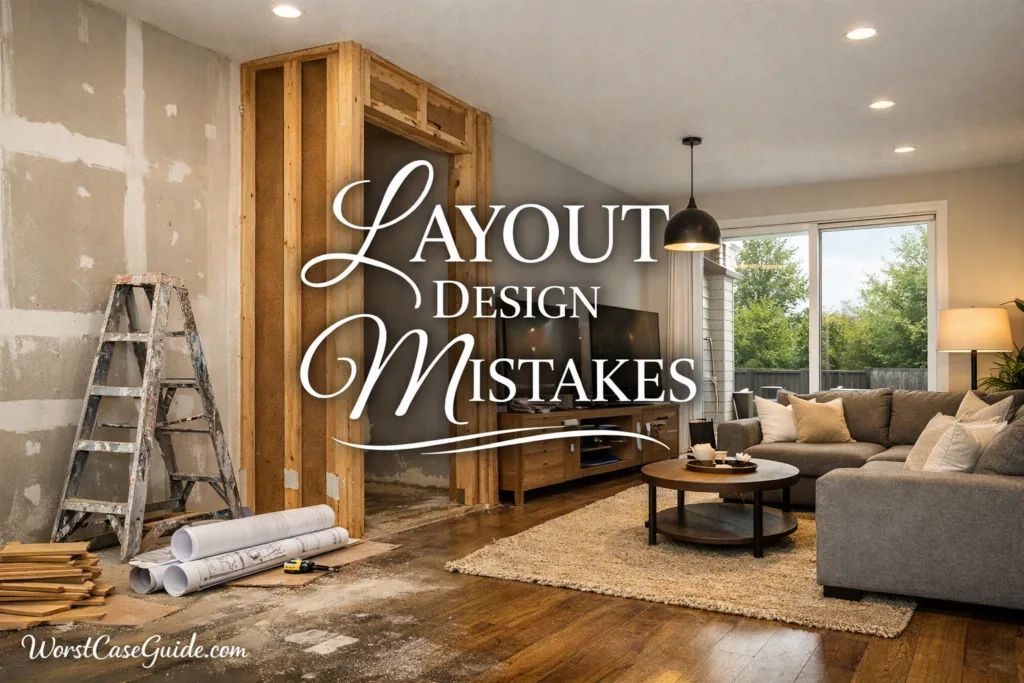 Living room interior with mismatched furniture and scattered decor items.