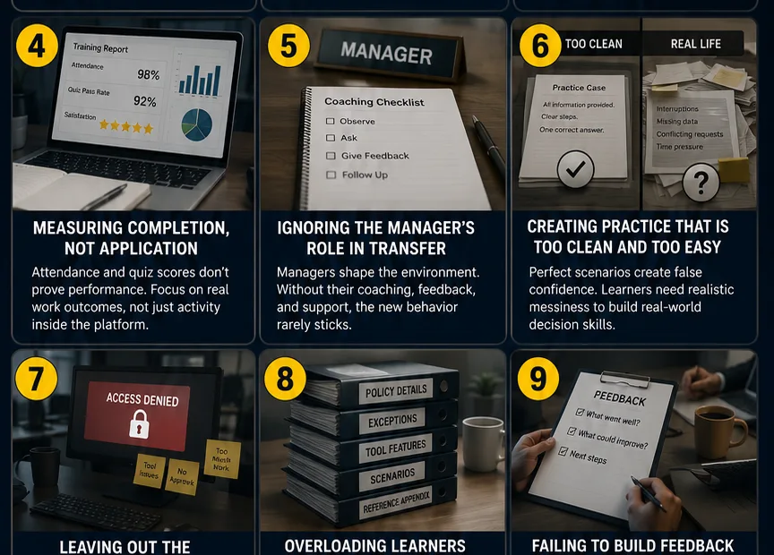 Common training program mistakes that hinder effective skill transfer and reduce learning success.
