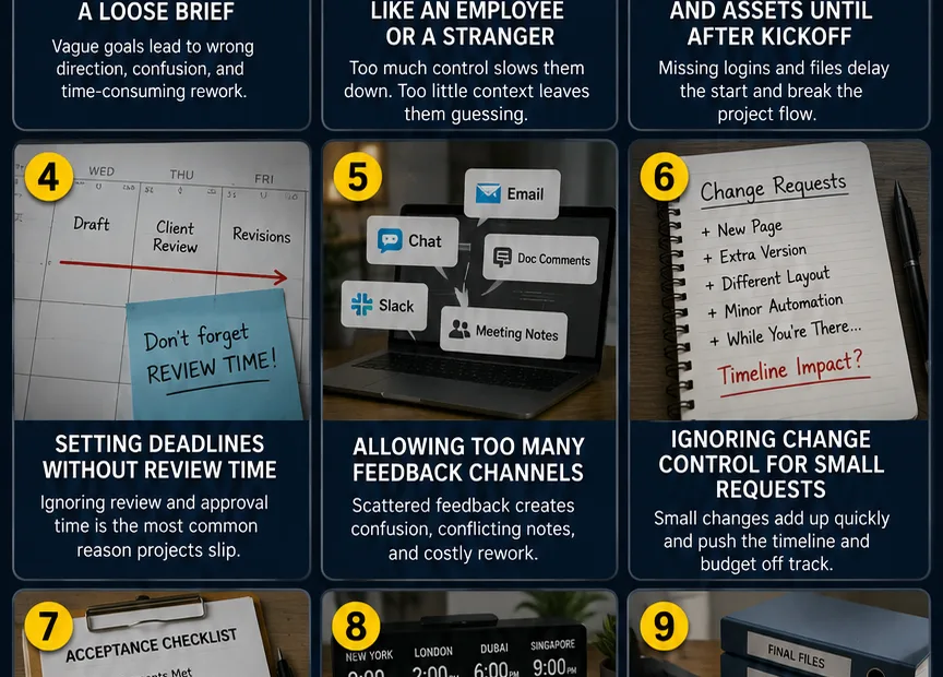 Common freelancer management mistakes that can cause project delays and how to avoid them for smoother workflow.