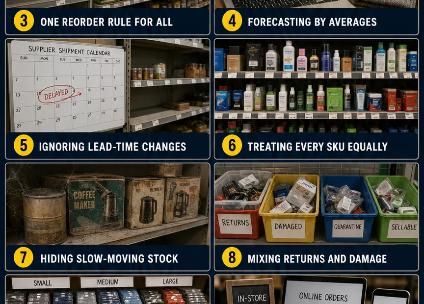 Small retail store inventory management mistakes that can hurt business productivity and sales.