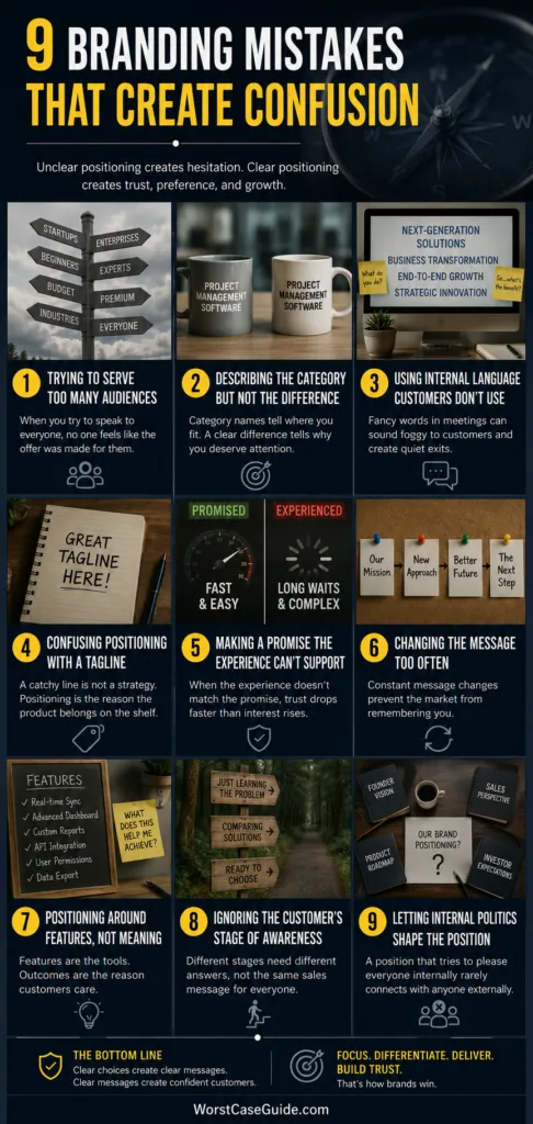 Common brand positioning mistakes that confuse customers and hinder business growth.