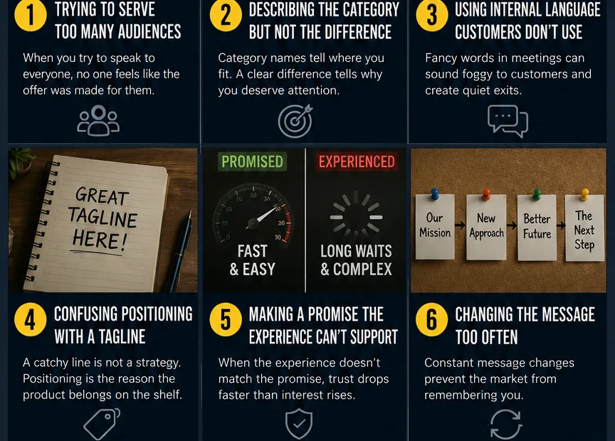 Common brand positioning mistakes that confuse customers and hinder business growth.