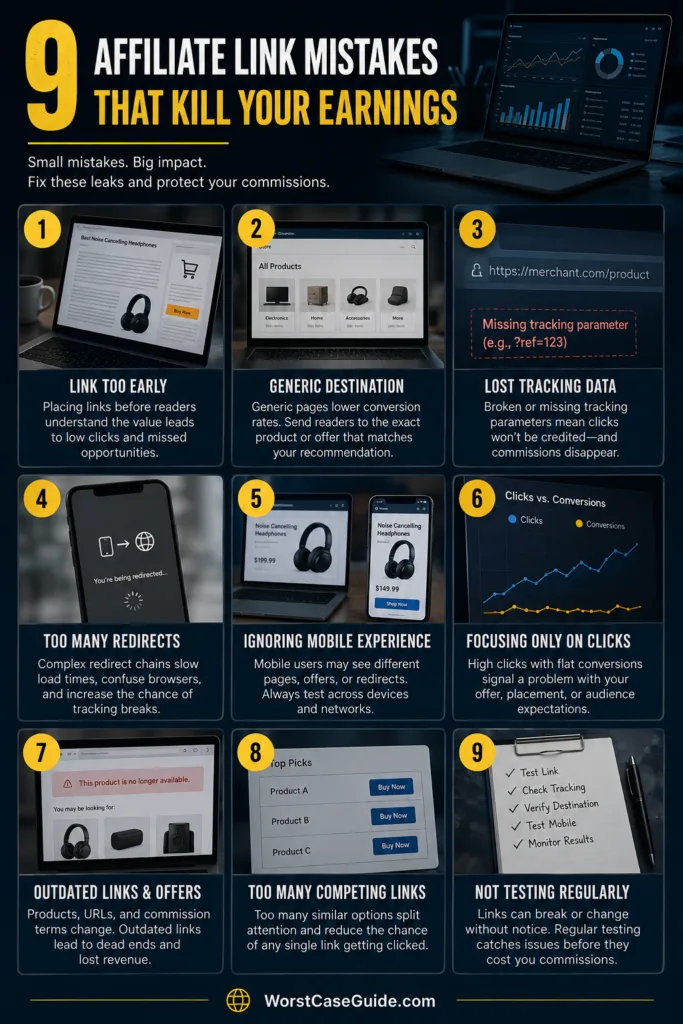 Common affiliate link mistakes that can reduce earnings and how to avoid them for better affiliate marketing success.